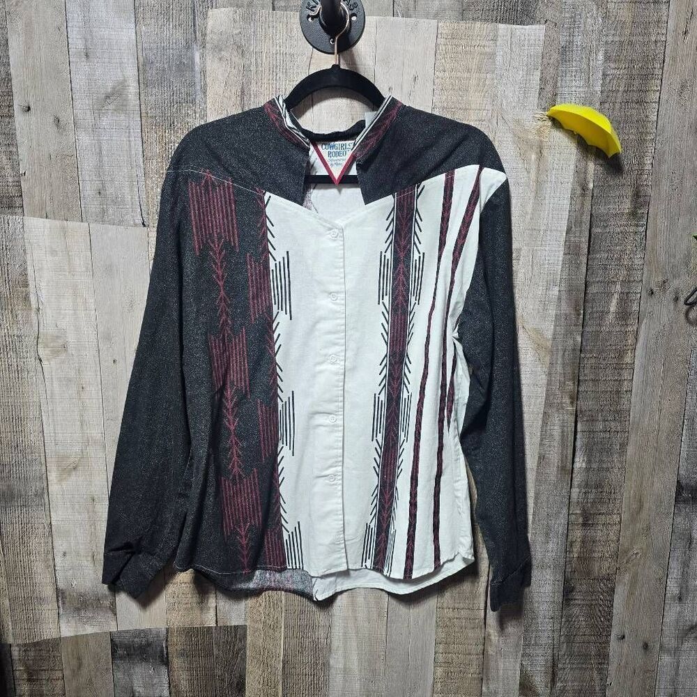 Roper Cowgirl Association Vintage 80s Southwestern Colorblock Western Shirt